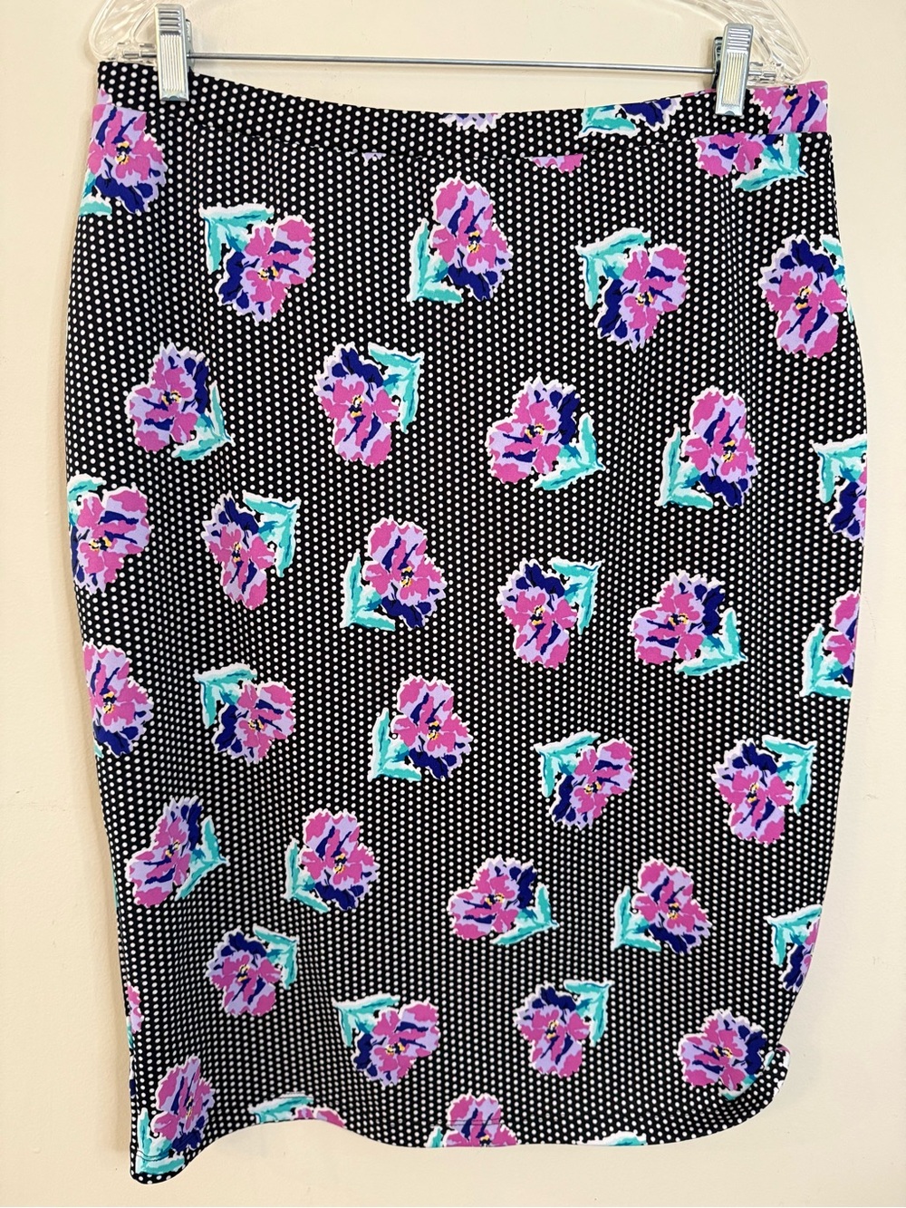 I ❤️ Ronson floral polka dot mini skirt black pink teal white XL